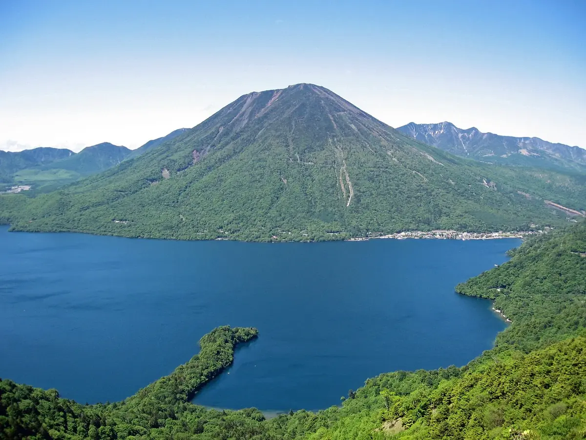 Lake Chuzenji and Mount Nantai seen from an elevated viewpoint